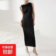 無袖連衣裙女長款新品薄款時尚修身包臀長裙百搭褶皺打底裙子 黑色 均碼