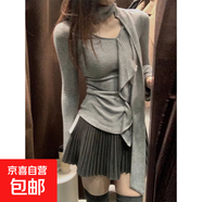 【親膚透氣】韓系搭配一整套設計感百褶飄帶簡(jiǎn)約女長(cháng)袖T恤上衣XXC 灰色【優(yōu)質(zhì)款】 XL 116-128斤