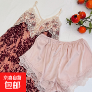感金絲絨吊帶裙氣質(zhì)時(shí)尚性感女士輕奢法式網(wǎng)紅純欲性感家居服 紅碎花【吊帶+短褲】 XL