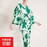 時尚洋氣連衣裙秋季女高檔新款褶皺蝙蝠袖收腰顯瘦包臀長裙 淺綠色 均碼