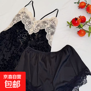 感金絲絨吊帶裙氣質(zhì)時(shí)尚性感女士輕奢法式網(wǎng)紅純欲性感家居服 黑色【吊帶+短褲】 XL