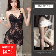夜酥情趣內(nèi)衣系帶性感透明短裙女蕾絲純欲露背睡衣吊2025 黑色+黑開襠襪 均碼