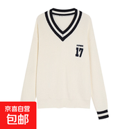 學(xué)院風(fēng)V領(lǐng)毛衣女款春秋2025大碼胖mm寬松韓系chic上衣打底針織衫 4310白色 XL  【建議121斤-135斤】