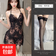 夜酥情趣內(nèi)衣系帶性感透明短裙女蕾絲純欲露背睡衣吊2025 黑色+黑絲襪 均碼