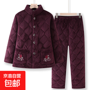 女式家居服秋冬季睡衣加厚夾棉法蘭絨珊瑚絨棉襖套裝新款保暖外出 紫色 Y82-1 2XL 建議120-135斤
