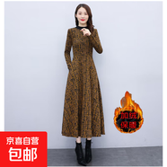 加絨加厚冬季長(cháng)裙子女裝半高領(lǐng)中老年媽媽打底連衣裙外穿中長(cháng)裙 黃色加絨加厚 XL 【建議110-125斤】