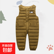 兒童羽絨棉背帶褲男童女童棉褲開檔1-2歲3寶寶連體褲冬季加厚外穿 卡其色 120