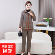 媽媽冬裝棉衣棉褲睡衣套裝中老年人居家服加絨加厚老人棉襖兩件套 咖啡格 8818 4XL 建議140-155斤