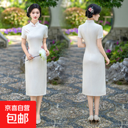 新款夏秋季改良旗袍中年款氣質(zhì)時(shí)尚高端喜婆婆婚宴裝媽媽復(fù)古禮服 乳白色 QY2409 5XL 建議145-160斤