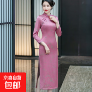旗袍新款長(cháng)款復古中國風(fēng)修身改良版春秋媽媽裝宴會(huì )喜婆婆氣質(zhì)斜襟 玫紅色 QY2429 XL 建議100-115斤