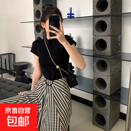 【都市麗人制造商】純棉美式白色t恤女正肩短袖 歐貨顯瘦小高領(lǐng) 黑色 【螺紋小圓領(lǐng)】 2XL  【125-140斤】