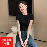 【都市麗人制造商】半高領(lǐng)短袖t恤女新款打底內(nèi)搭修身緊身上衣 黑色【小高領(lǐng)】 L 【102斤-114斤】