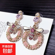 韓版東大門(mén)百搭小清新耳環(huán)閃鉆可愛(ài)蜜蜂耳釘幾何編制纏繞手作耳飾 閃鉆可愛(ài)蜜蜂耳釘【粉色】