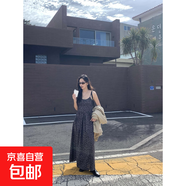 法式復古度假風(fēng)秋季新款露背吊帶碎花連衣裙長(cháng)裙女530735HZ 紫色 M