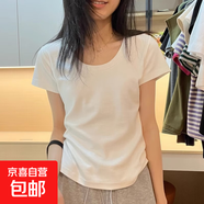 【都市麗人制造商】純棉美式白色t恤女正肩短袖 歐貨顯瘦小高領(lǐng) 白色1 【螺紋圓領(lǐng)】 2XL  【125-140斤】