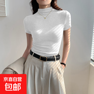 【都市麗人制造商】灰色半高領(lǐng)短袖t恤女修身內搭鏤空半袖上衣 白色【常規款】 M  【90-102斤】