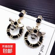 韓版東大門(mén)百搭小清新耳環(huán)閃鉆可愛(ài)蜜蜂耳釘幾何編制纏繞手作耳飾 閃鉆可愛(ài)蜜蜂耳釘【黑色】