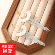 新款歐美復古夸張大耳釘瀑布式長(cháng)款奢華流蘇水晶鑲鉆重工耳墜耳環(huán) 復古流蘇耳環(huán)