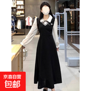 polo領(lǐng)學(xué)院風(fēng)假兩件連衣裙女春秋季新款韓版喇叭袖顯瘦氣質(zhì)短裙子 黑色 3XL 建議160到180斤