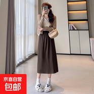 螺紋半身裙女春秋季高腰修身針織中長(zhǎng)款長(zhǎng)裙開叉a字包臀裙子QM 卡其 M 適合70-95斤