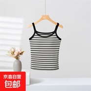 春夏條紋吊帶背心女帶胸墊一體內搭修身顯瘦可外穿長(cháng)款打底上衣QM 黑色 均碼