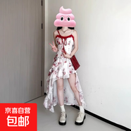 法式設(shè)計感系帶暈染碎花吊帶連衣裙女夏不規(guī)則下擺蕾絲花邊顯瘦裙 吊帶裙 S
