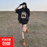 美式復(fù)古短袖t恤女2025新款夏季純棉可愛(ài)設(shè)計(jì)感小眾寬松學(xué)生上衣 深灰色 L