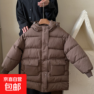 2025韓版兒童羽絨棉服中長(cháng)款棉襖男女中大童連帽加厚抗寒保暖外套 深卡其色 160 適合身高145-155cm