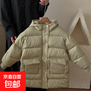 2025韓版兒童羽絨棉服中長(cháng)款棉襖男女中大童連帽加厚抗寒保暖外套 綠色 160 適合身高145-155cm