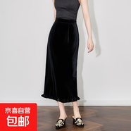 天鵝絨半身裙女高腰秋冬2025新款小個子優(yōu)雅氣質(zhì)長裙 黑色 2XL