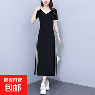 2025新款V領(lǐng)A字裙子休閑氣質(zhì)遮肚減齡收腰長(zhǎng)運(yùn)動(dòng)連衣裙到腳踝女 黑色 黑色 2XL 【建議130-145斤】