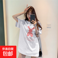 2025夏季中長款寬松閨蜜裝打底衫女卡通ins圓領(lǐng)大碼短袖T恤 白色 L