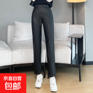 黑色拼接設計感PU皮褲女秋冬季薄絨高腰休閑顯瘦小個子九分哈倫褲 黑色 S