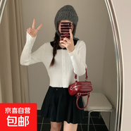 粉色娃娃領(lǐng)麻花長袖針織衫女早秋修身短款軟糯超好看甜美打底上衣 338白色 均碼