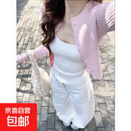 2025新款韓系溫柔甜美氣質(zhì)拼接長(cháng)袖針織開(kāi)衫寬松時(shí)尚洋氣減齡上衣 4538粉色 S  【建議80斤-95斤】