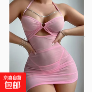 情趣性感包臀短裙睡衣內(nèi)衣網(wǎng)紗透視鏈子私房丁字褲戰(zhàn)袍超掛脖短裙 粉色 XL