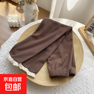 2025秋款新款柔軟女邊打底褲寶寶甜美外穿長(cháng)褲子幼兒園神褲AA337 焦糖色 均碼 110cm