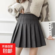 毛呢半身裙秋冬裙子短裙2025年新款高腰顯瘦百褶裙傘裙百搭a字裙 M03灰色【含內(nèi)襯】-毛呢料 加厚 S (推薦80-95斤)