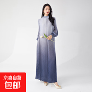 大碼三宅連衣裙新款時(shí)尚漸變高級感中東女裝穆斯林長裙女 灰色 均碼