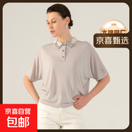 【阿瑪尼制造商】春夏新款亮片翻領(lǐng)針織短袖polo衫女寬松法式上衣 幻影灰 L （100-120斤）