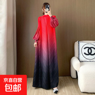 大碼三宅連衣裙新款時(shí)尚漸變高級感中東女裝穆斯林長裙女 紅色 均碼