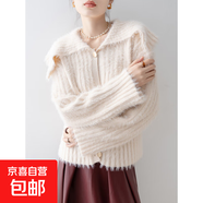 軟糯馬海毛針織開(kāi)衫女韓版寬松慵懶風(fēng)加厚毛衣小香風(fēng)外套女 MF69 杏色 XL