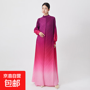 大碼三宅連衣裙新款時(shí)尚漸變高級感中東女裝穆斯林長(cháng)裙女 玫紅色 均碼