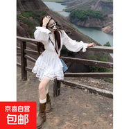 白色超仙收腰顯瘦長袖連衣裙女春秋季蓬蓬蛋糕裙氣質(zhì)甜美小白裙子 白色 M