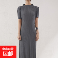 春夏褶皺連衣裙女顯瘦彈力OL通勤a字裙褶皺顯瘦 灰色 均碼