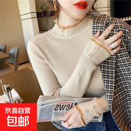 花邊蕾絲半高領打底衫女內搭針織衫上衣顯瘦木耳邊套頭毛衣 MF92 燕麥色 L 體重建議：110-128斤