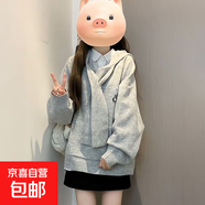韓版復古學(xué)院風(fēng)寬松軟糯套頭毛衣女秋冬個(gè)性小眾圍脖甜妹針織衫 淺灰針織衛衣 S