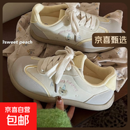 歐洲站純皮高幫休閑運動鞋女可愛淑女時尚ins潮娃娃圓頭小眾單靴 米黃 40