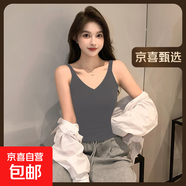 【都市麗人制造商】短款v領(lǐng)背心女吊帶內(nèi)搭夏新款打底衫外穿修身 煙灰色 2XL  【106-120斤】