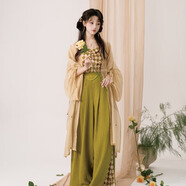 芷蘅間 牛油果  原創(chuàng  )國風(fēng)改良漢服女夏新款漢元素外衫吊帶宋褲 黃色長(cháng)衫一件 預售45天 S